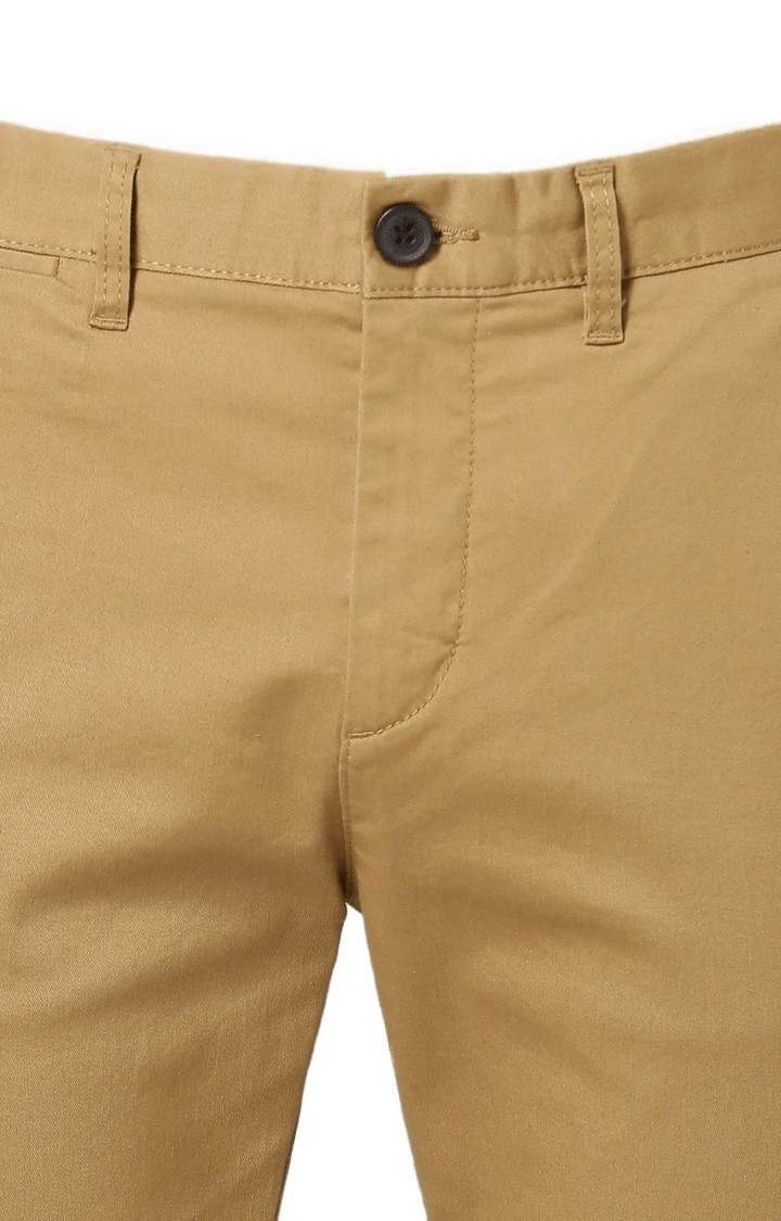 Men's Brown Cotton Blend Solid Chinos