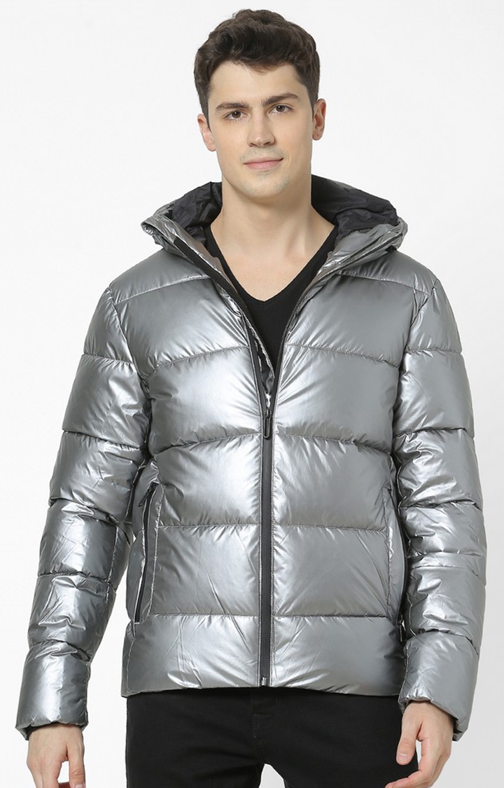 Men's Silver Solid Bomber Jackets