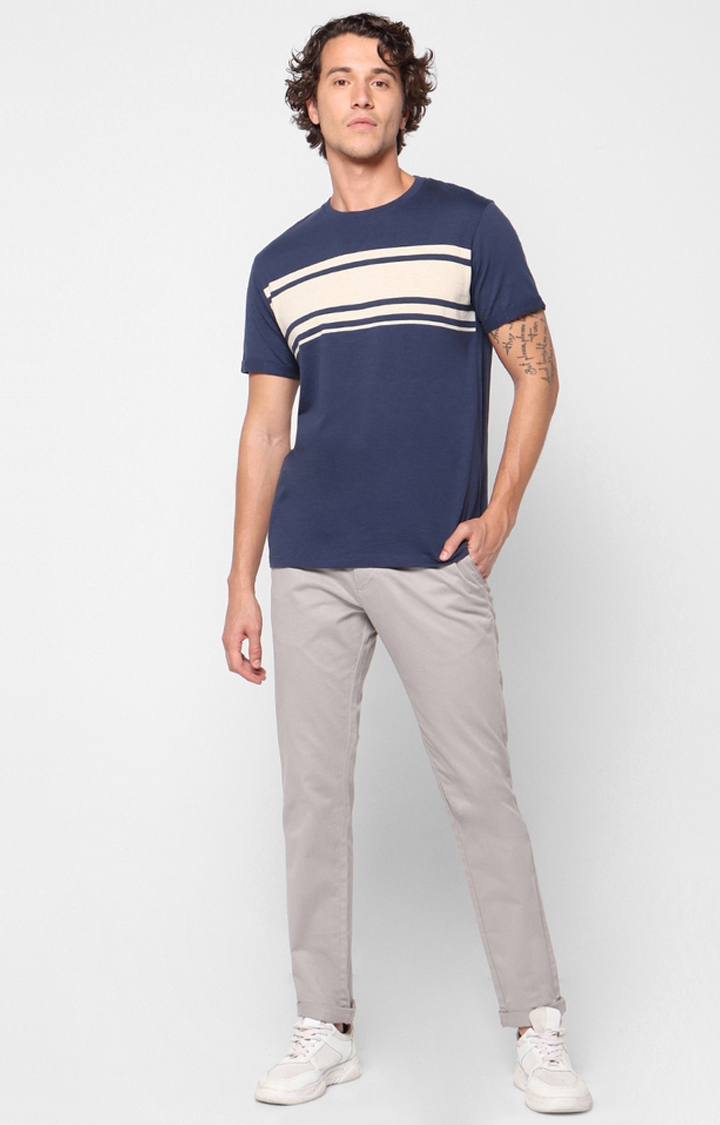 celio | Men's Blue Striped Regular T-Shirts 1