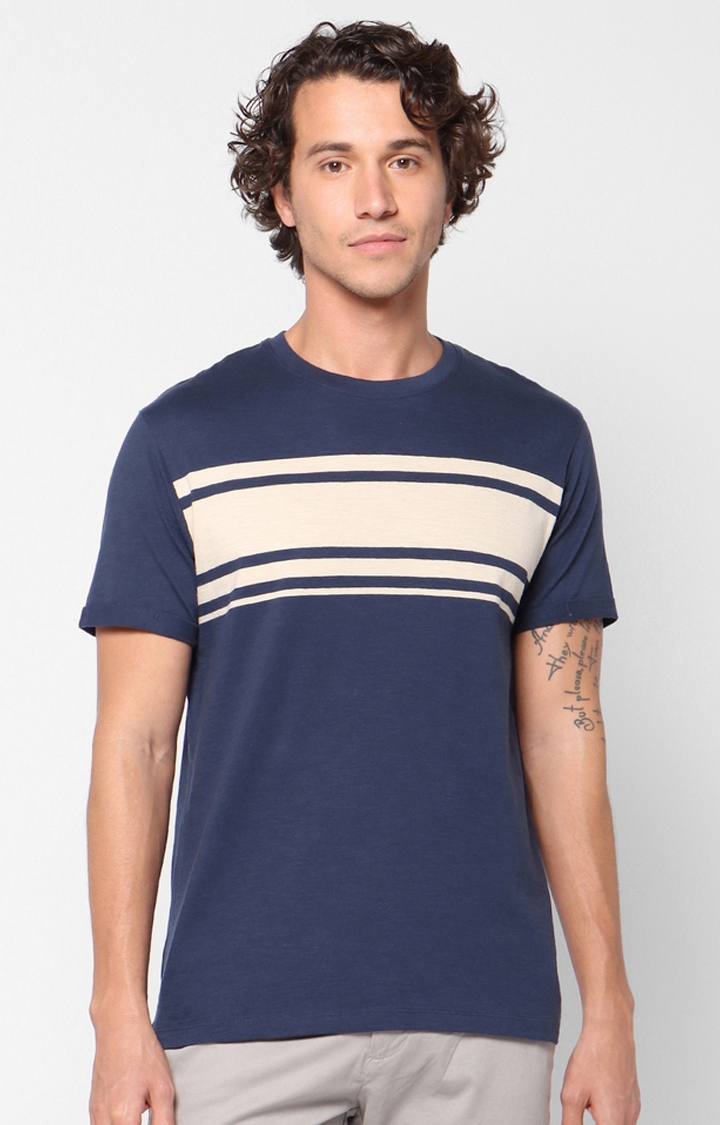 celio | Men's Blue Striped Regular T-Shirts 0
