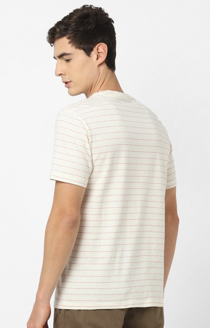 Men's White Striped Regular T-Shirts