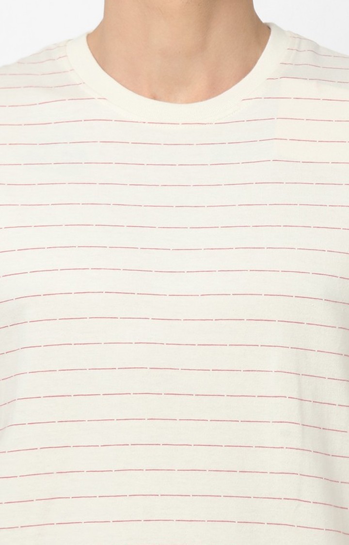 Men's White Striped Regular T-Shirts