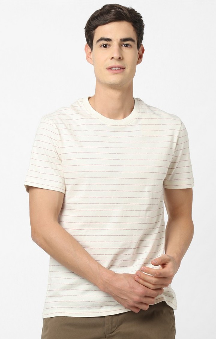 Men's White Striped Regular T-Shirts