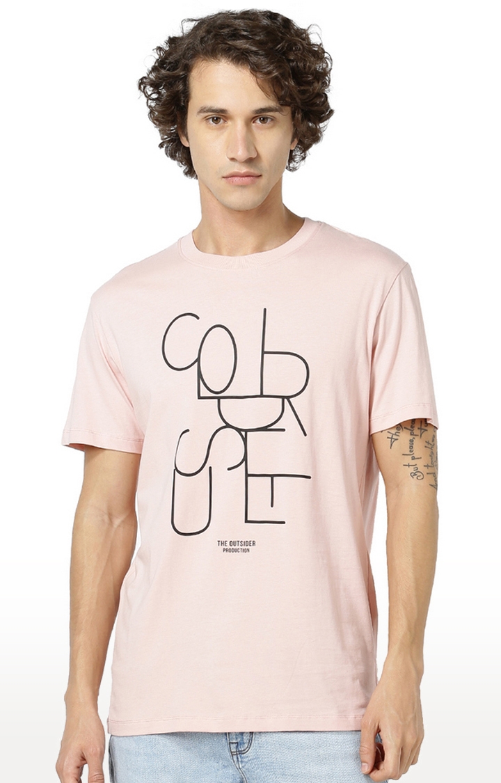 celio | Men's Pink Printed Regular T-Shirts
