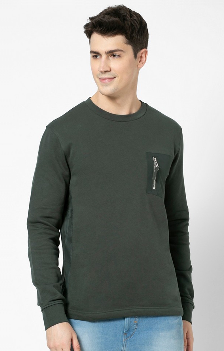 celio | Men's Green Solid Sweatshirts