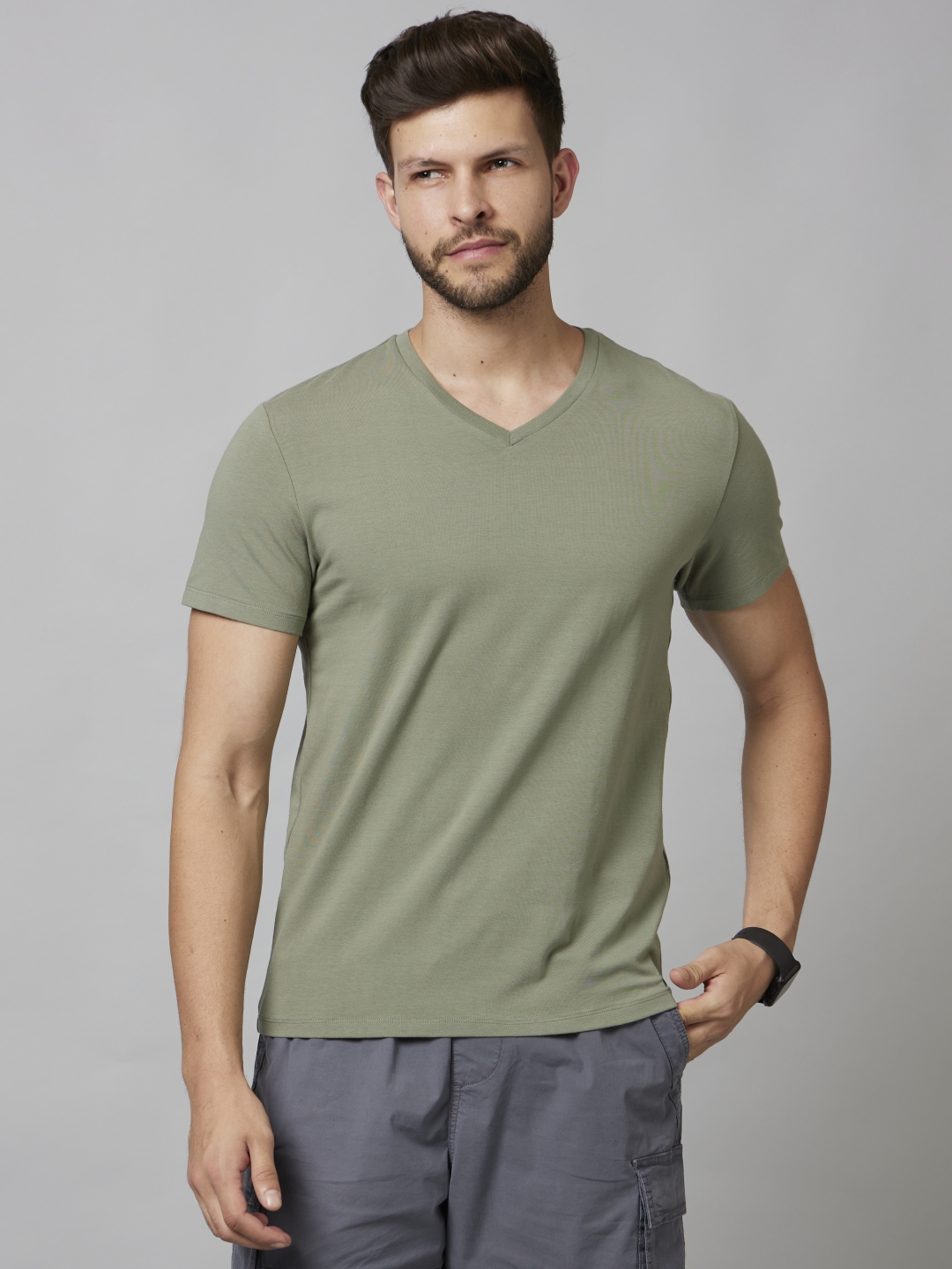 celio | Men's Green Solid Regular T-Shirts