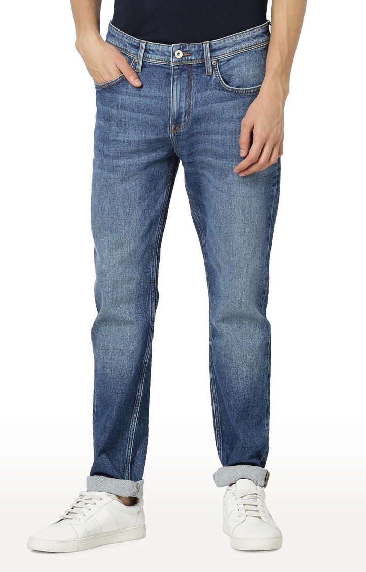 celio | Men's Blue Cotton Blend Solid Tapered Jeans