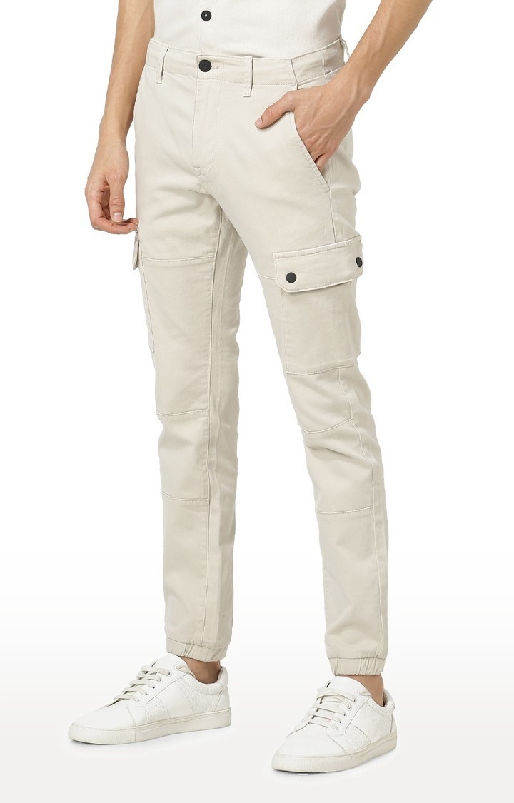 celio | Men's Beige Cotton Blend Solid Chinos