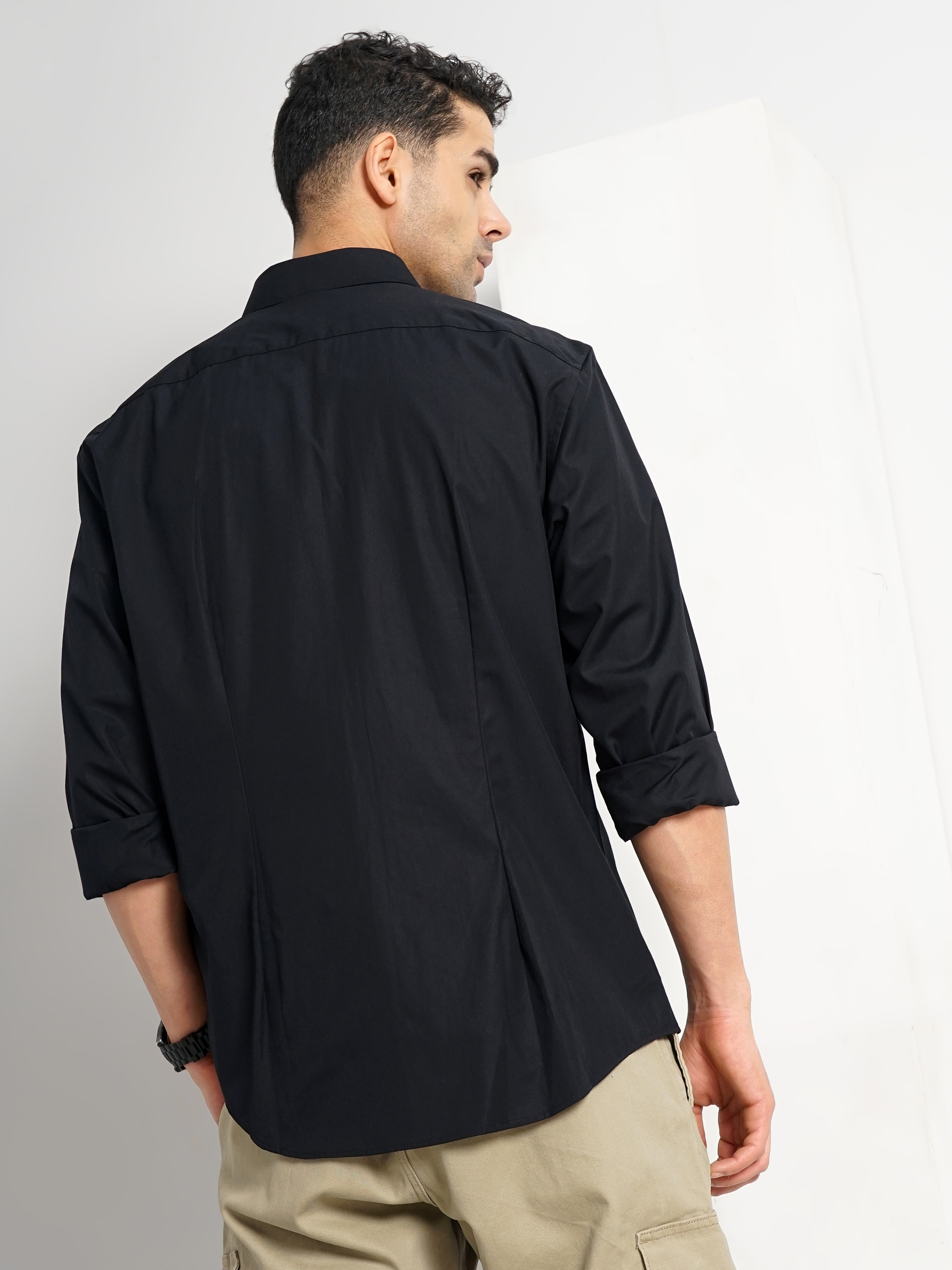 Celio Men Black Solid Slim Fit Cotton Formal Shirt
