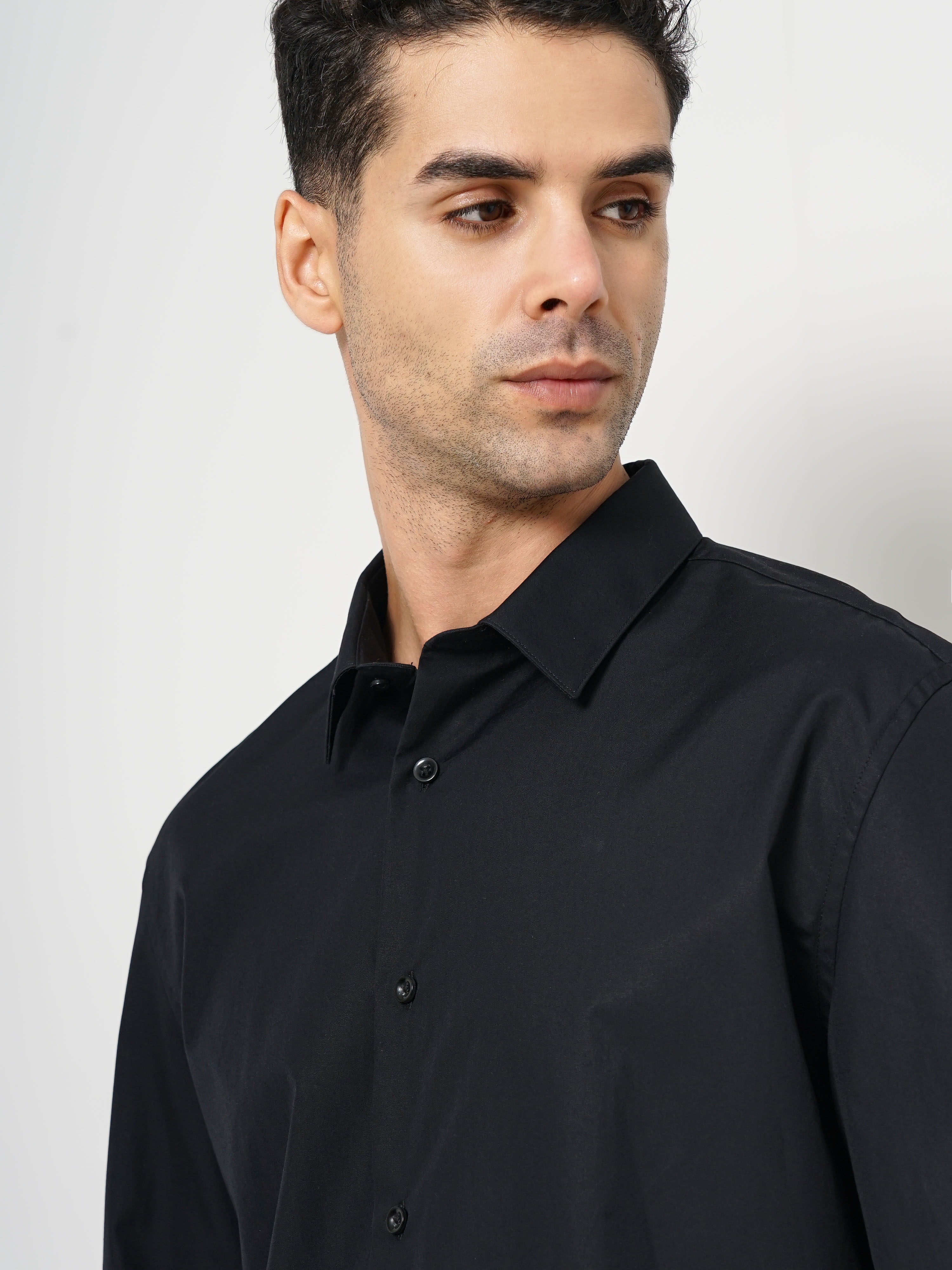 Celio Men Black Solid Slim Fit Cotton Formal Shirt