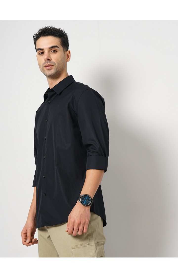 Celio Men Black Solid Slim Fit Cotton Formal Shirt