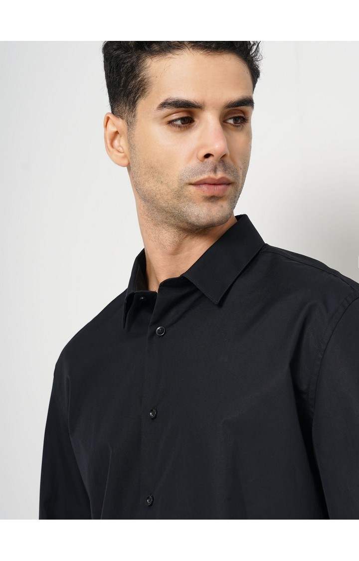 Celio Men Black Solid Slim Fit Cotton Formal Shirt