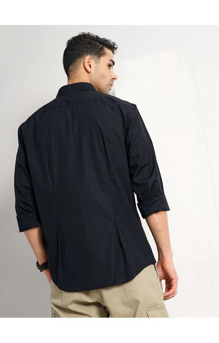 Celio Men Black Solid Slim Fit Cotton Formal Shirt