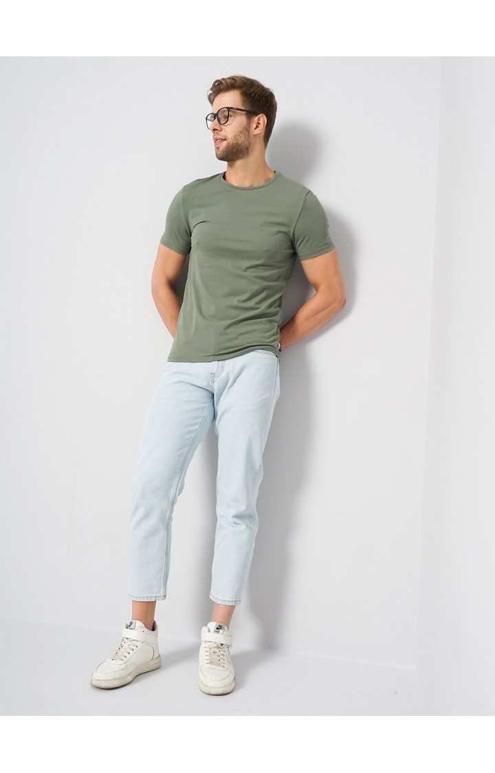 Men's Green Solid Regular T-Shirts