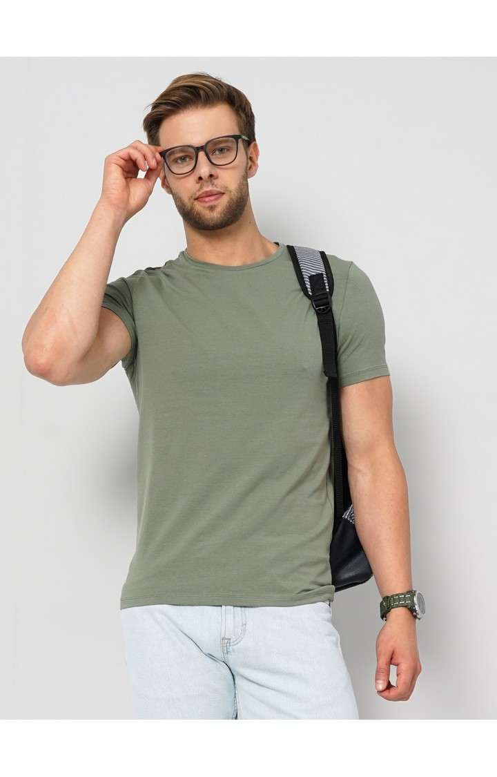 Men's Green Solid Regular T-Shirts