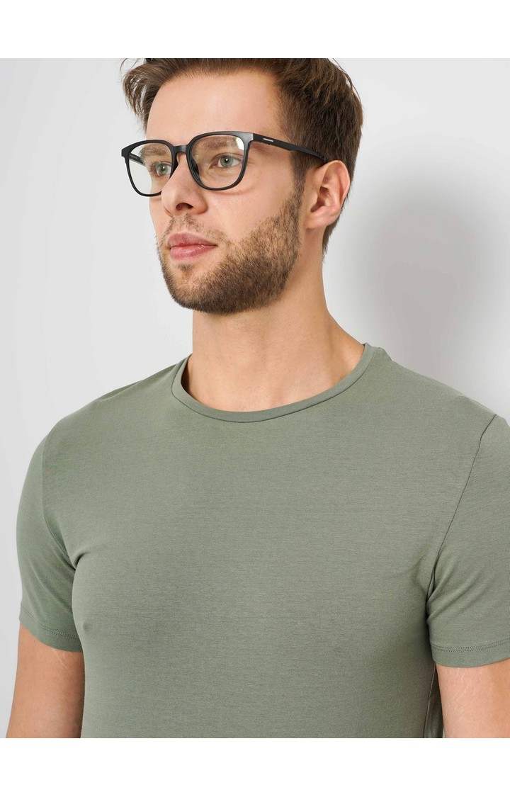 Men's Green Solid Regular T-Shirts