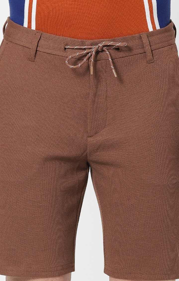 Men's Brown Polycotton Solid Shorts