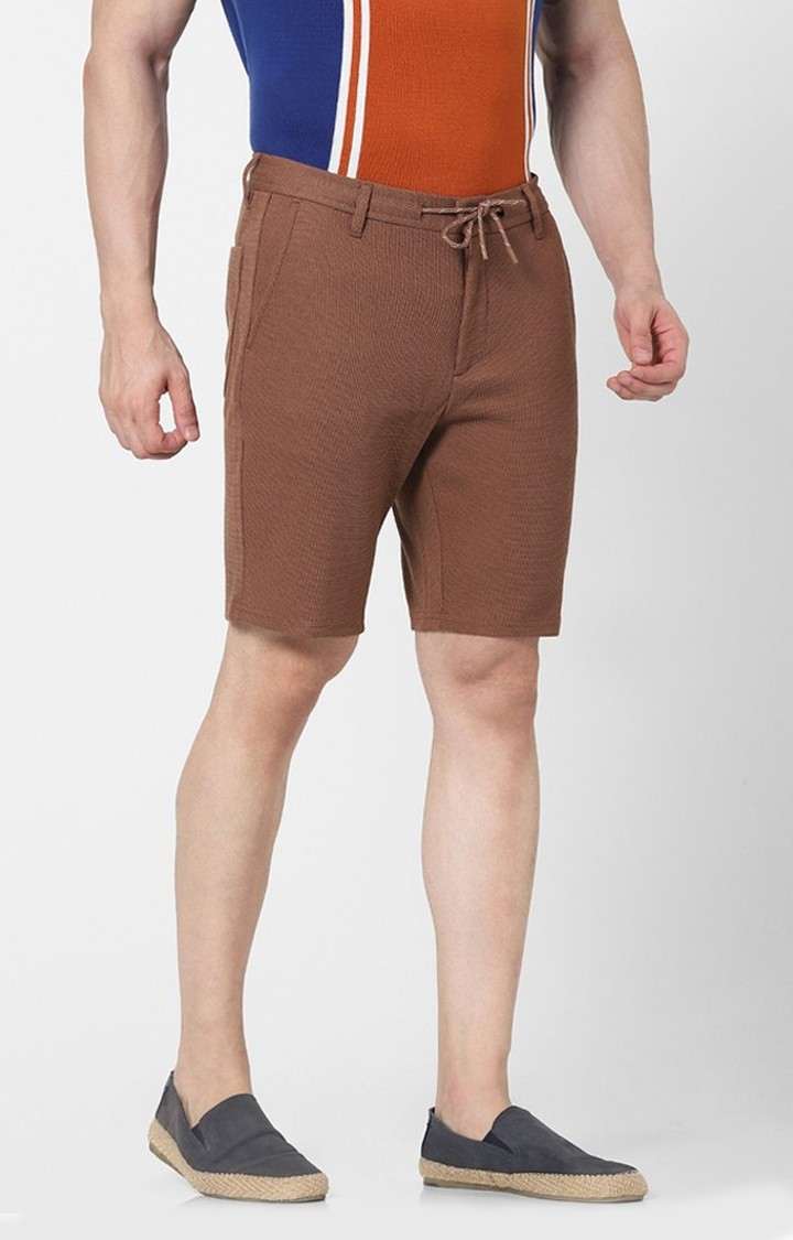 Men's Brown Polycotton Solid Shorts