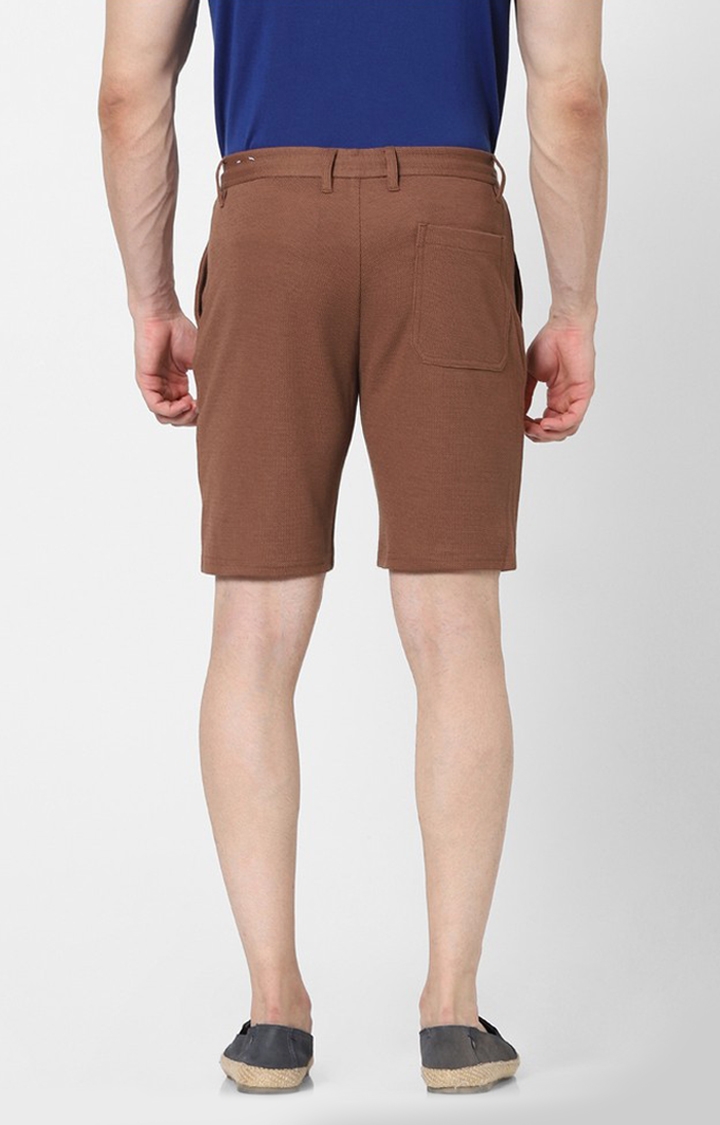 celio | Men's Brown Polycotton Solid Shorts 3
