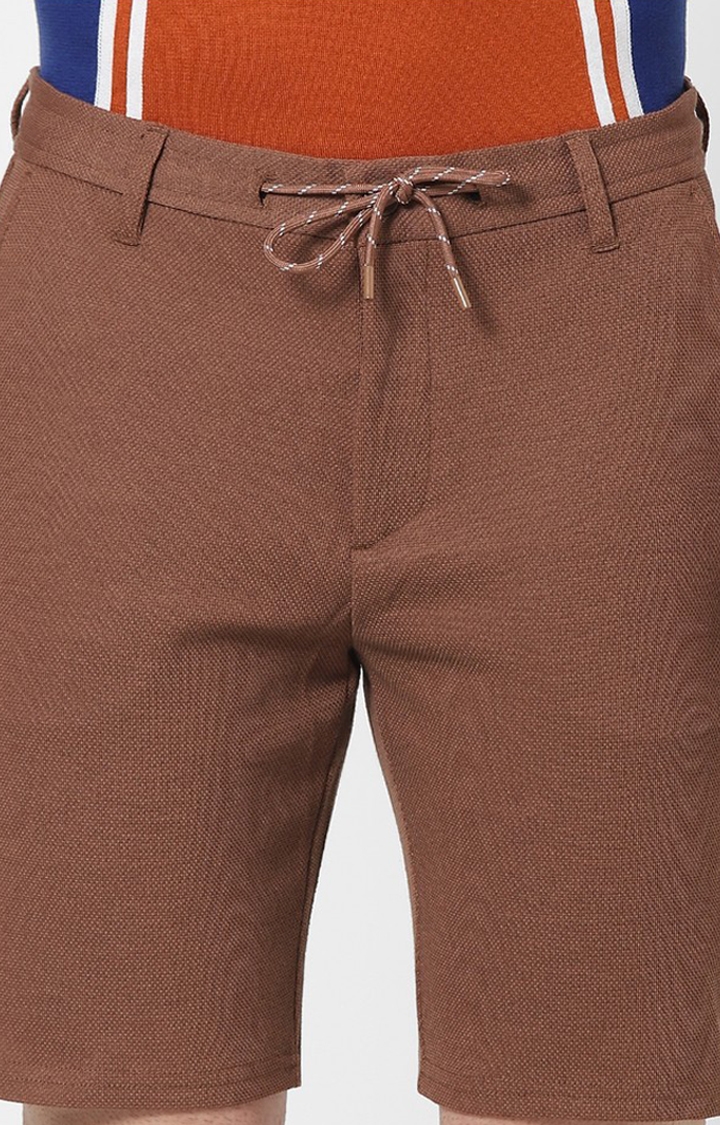 celio | Men's Brown Polycotton Solid Shorts 4
