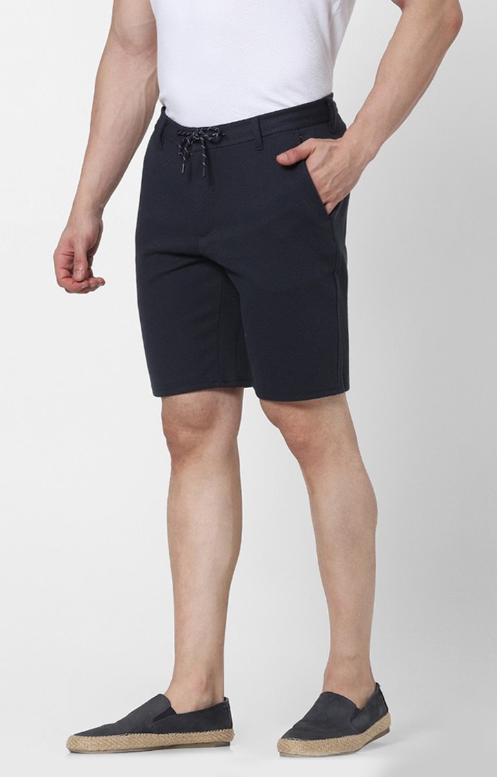 Men's Blue Polycotton Solid Shorts