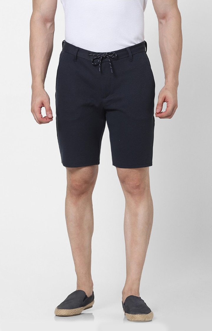 Men's Blue Polycotton Solid Shorts