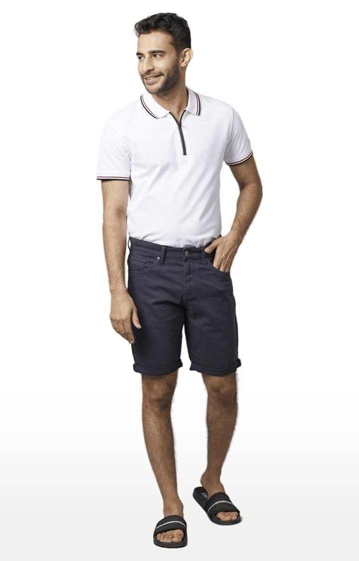 Men's Blue Cotton Solid Shorts