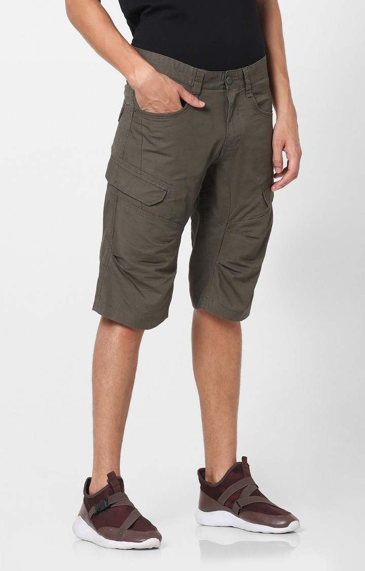Men's Brown Cotton Solid Shorts