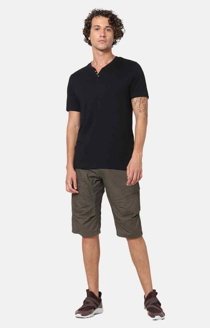 Men's Brown Cotton Solid Shorts