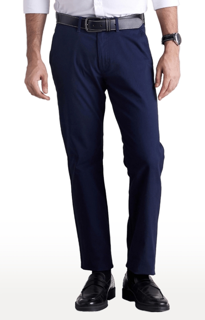 celio | Men's Blue Cotton Blend Solid Trousers 5