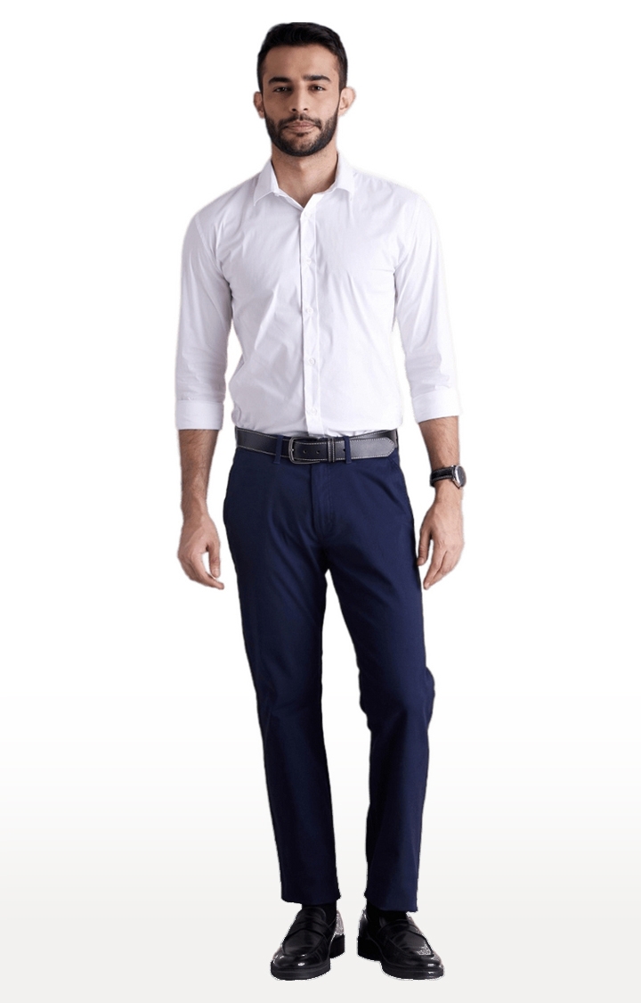 celio | Men's Blue Cotton Blend Solid Trousers 0