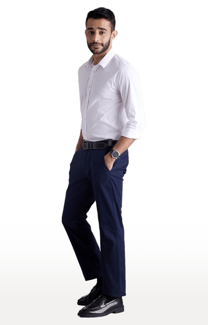 celio | Men's Blue Cotton Blend Solid Trousers 2