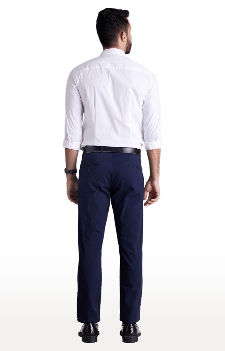 celio | Men's Blue Cotton Blend Solid Trousers 4