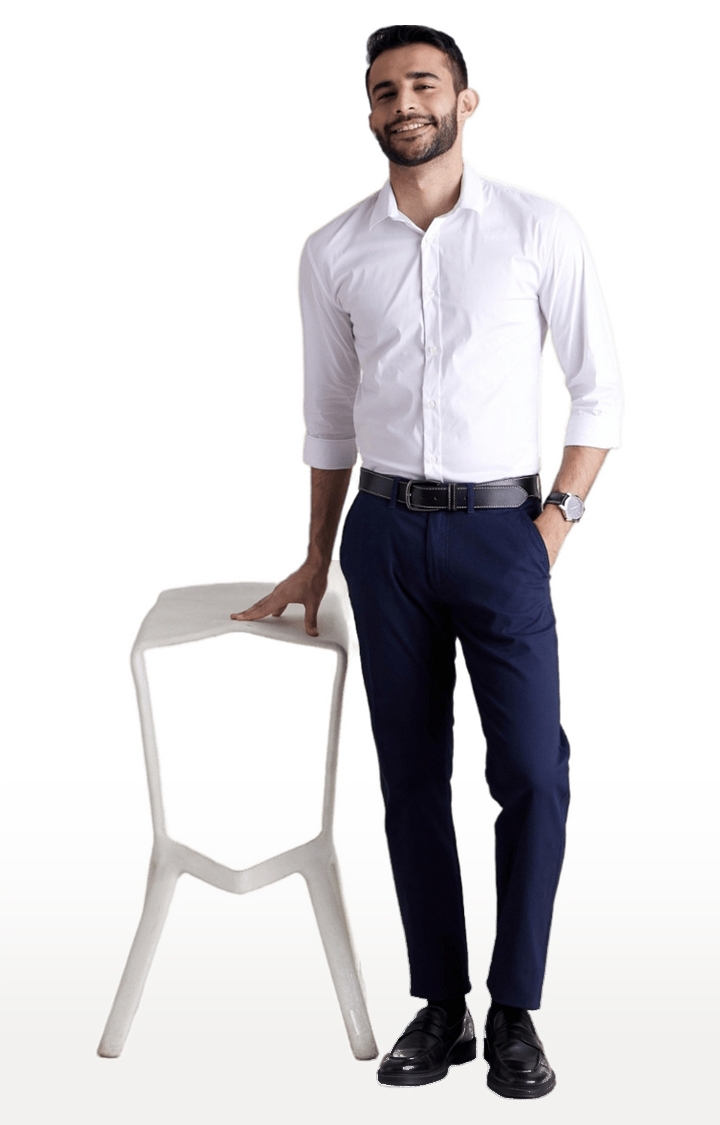 celio | Men's Blue Cotton Blend Solid Trousers 1