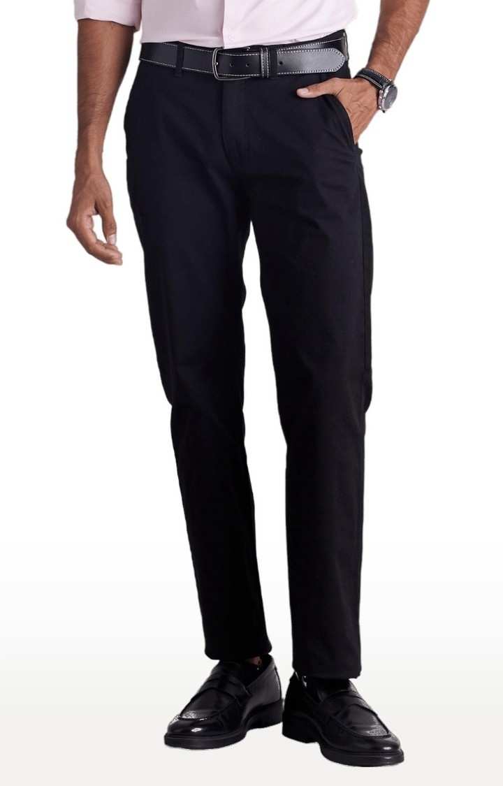 Men's Blue Cotton Blend Solid Trousers