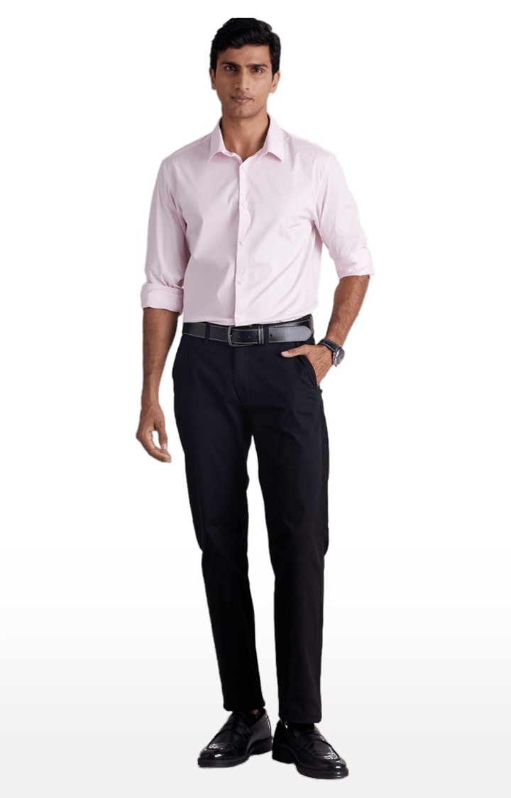 celio | Men's Blue Cotton Blend Solid Trousers