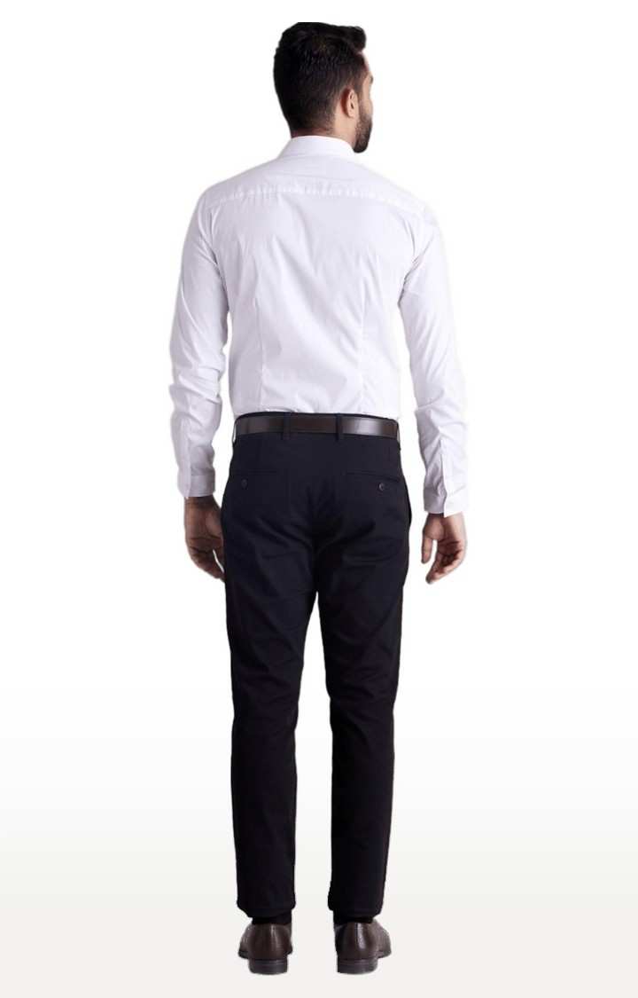 Men's Black Cotton Blend Solid Formal Trousers