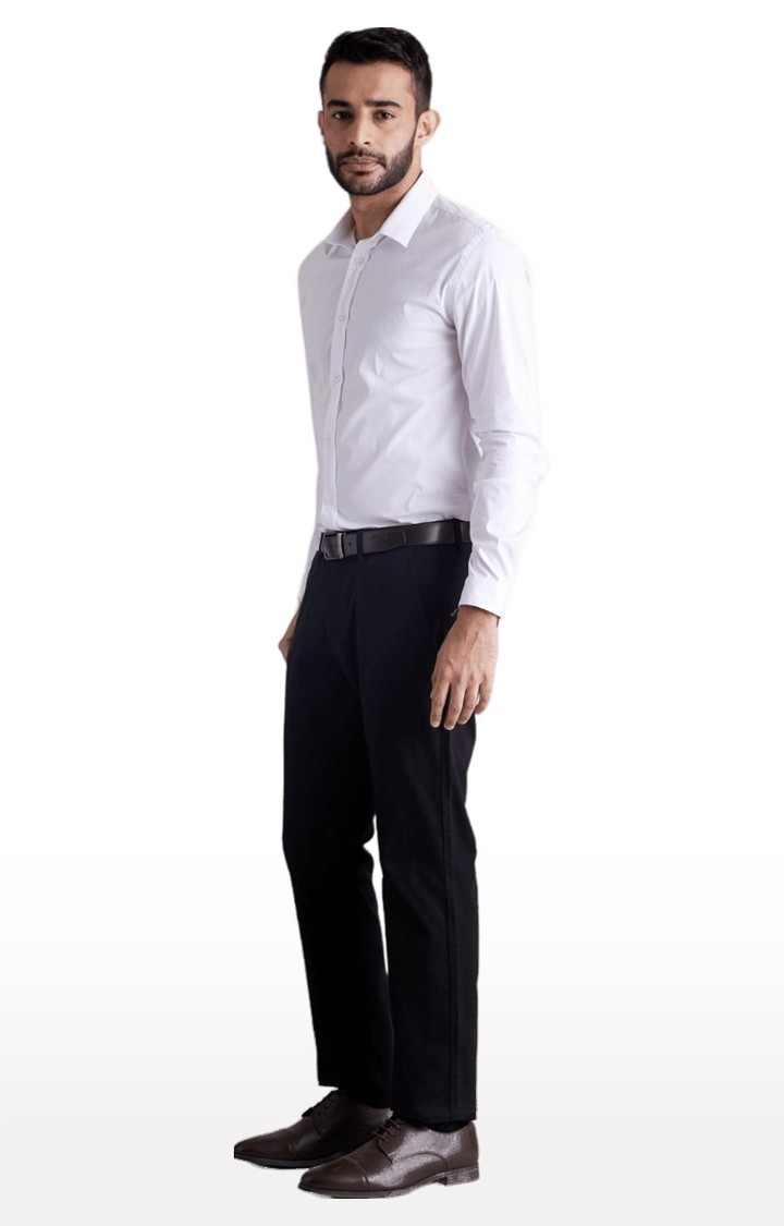 Men's Black Cotton Blend Solid Formal Trousers