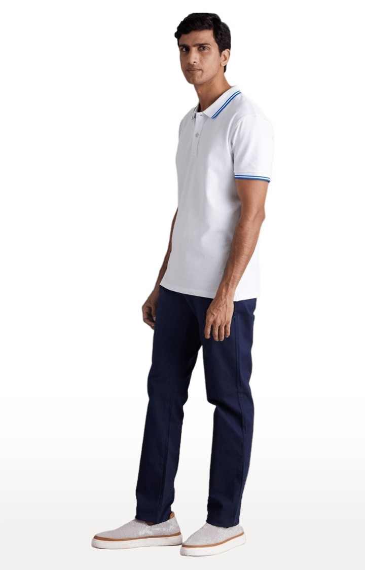 Men's Blue Cotton Blend Solid Chinos