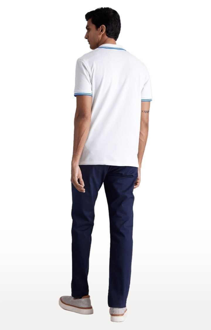 Men's Blue Cotton Blend Solid Chinos