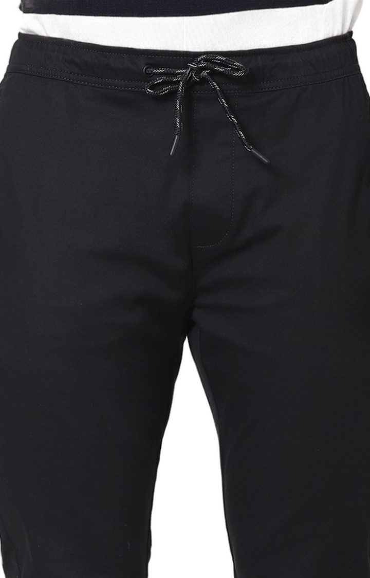 Men's Black Cotton Blend Solid Casual Joggers