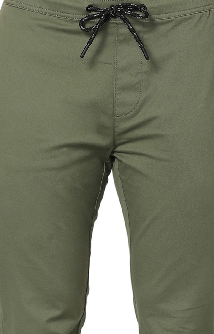 Men's Green Cotton Blend Solid Casual Joggers