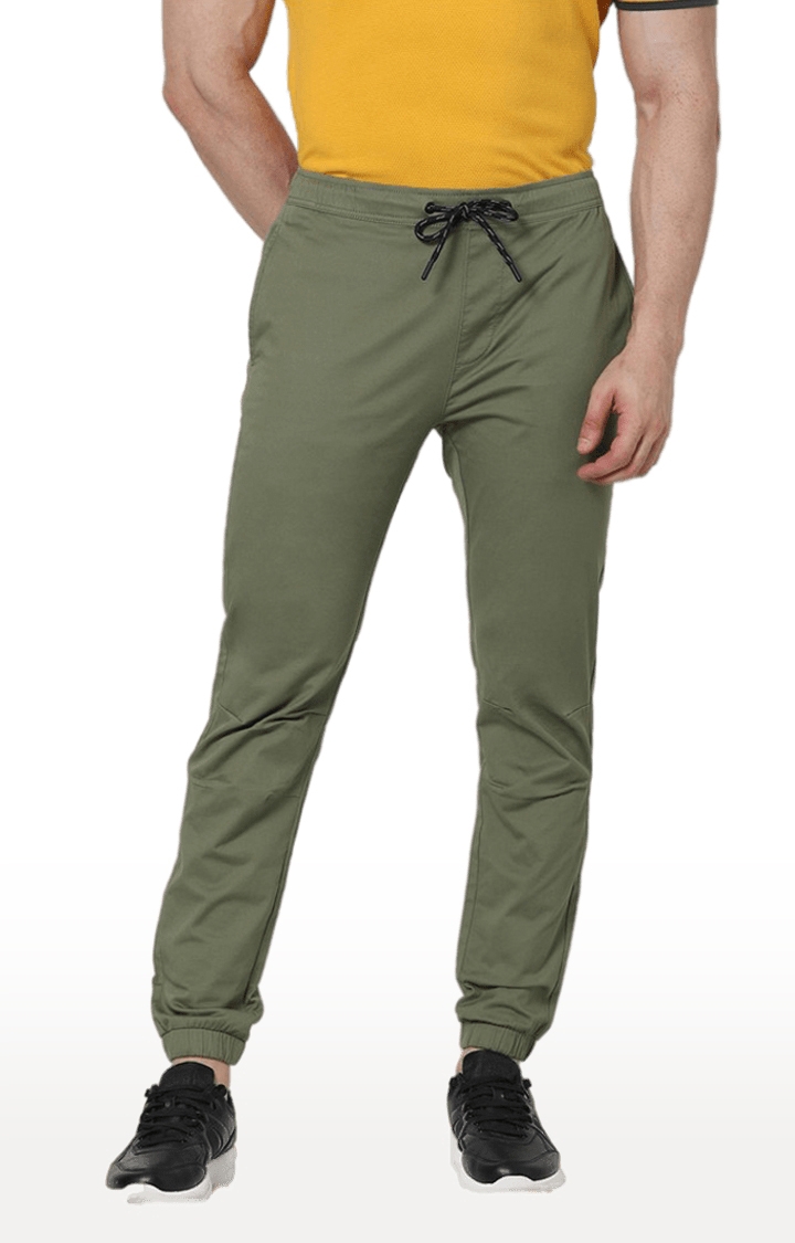 Men's Green Cotton Blend Solid Casual Joggers