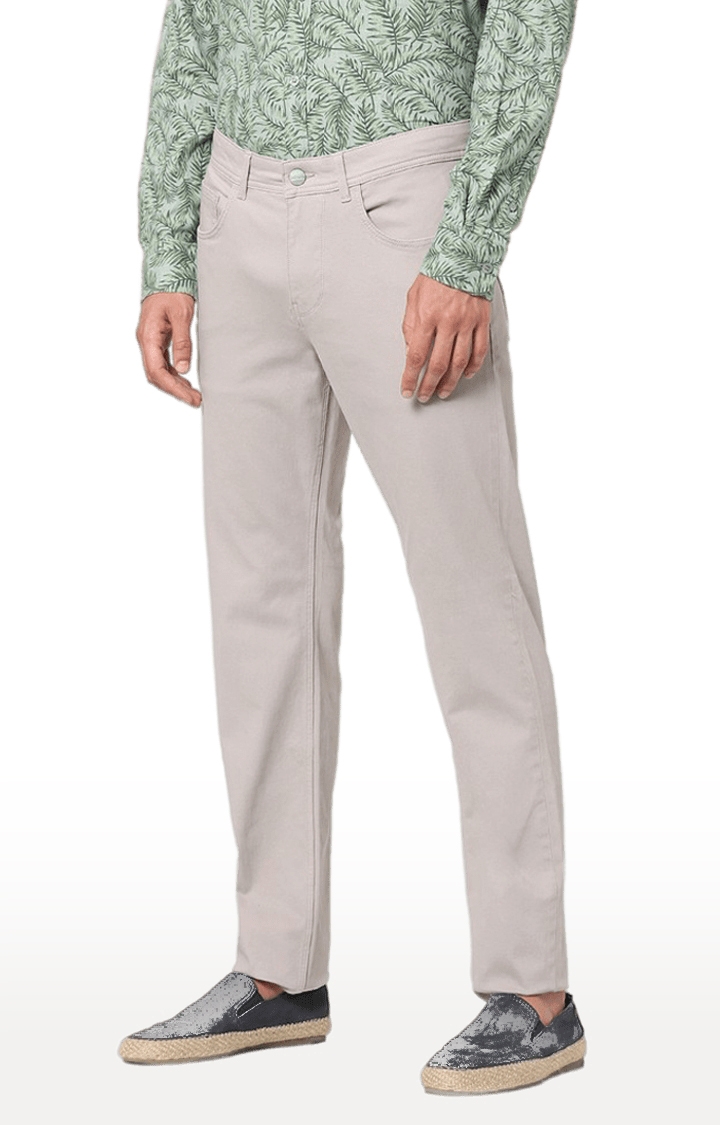 celio | Men's Beige Cotton Blend Solid Trousers 1