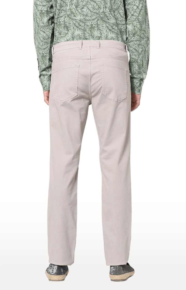 Men's Beige Cotton Blend Solid Trousers