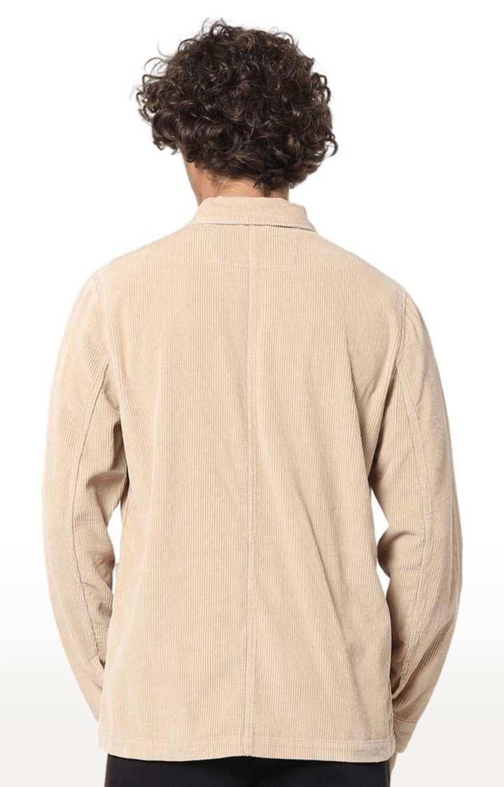 Men's Beige Textured Denim Jackets