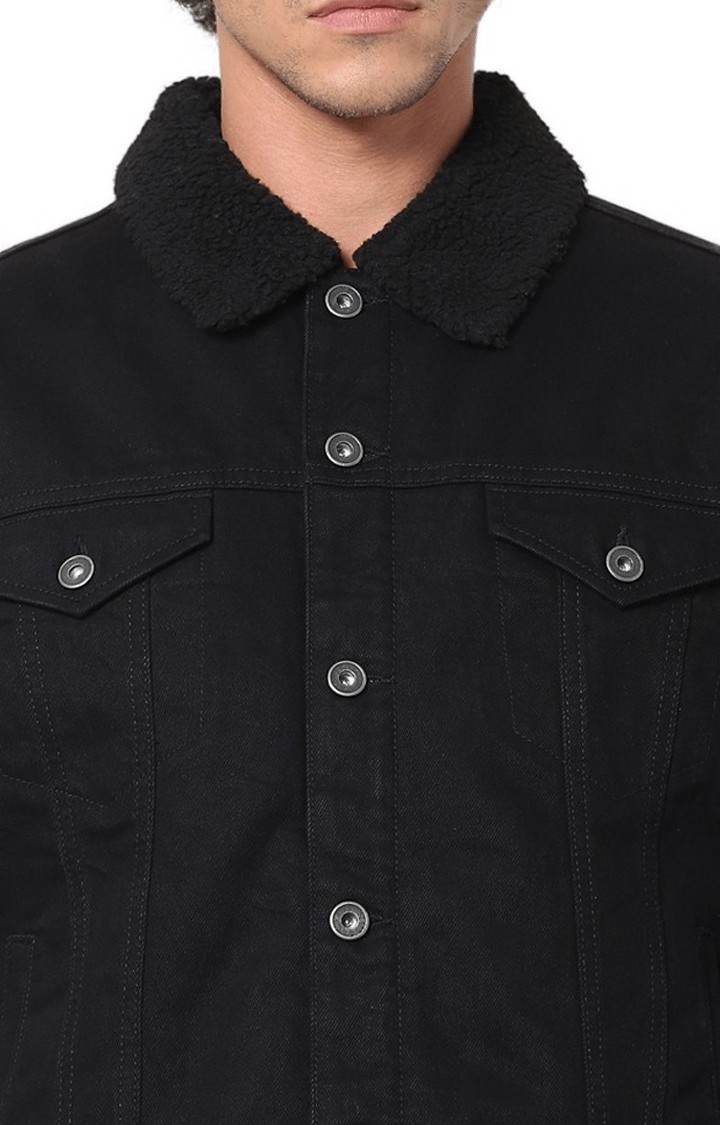 Men's Black Solid Denim Jackets