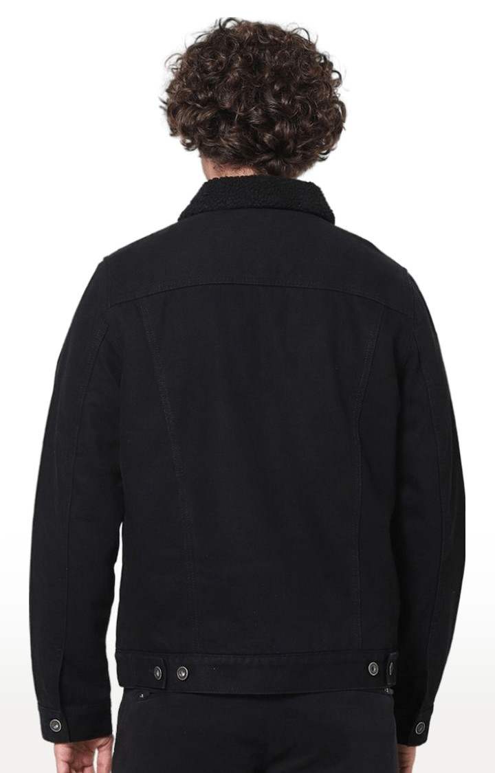 Men's Black Solid Denim Jackets
