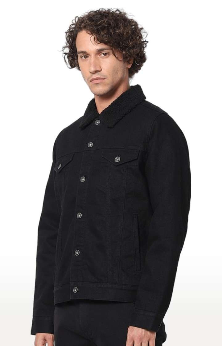 Men's Black Solid Denim Jackets
