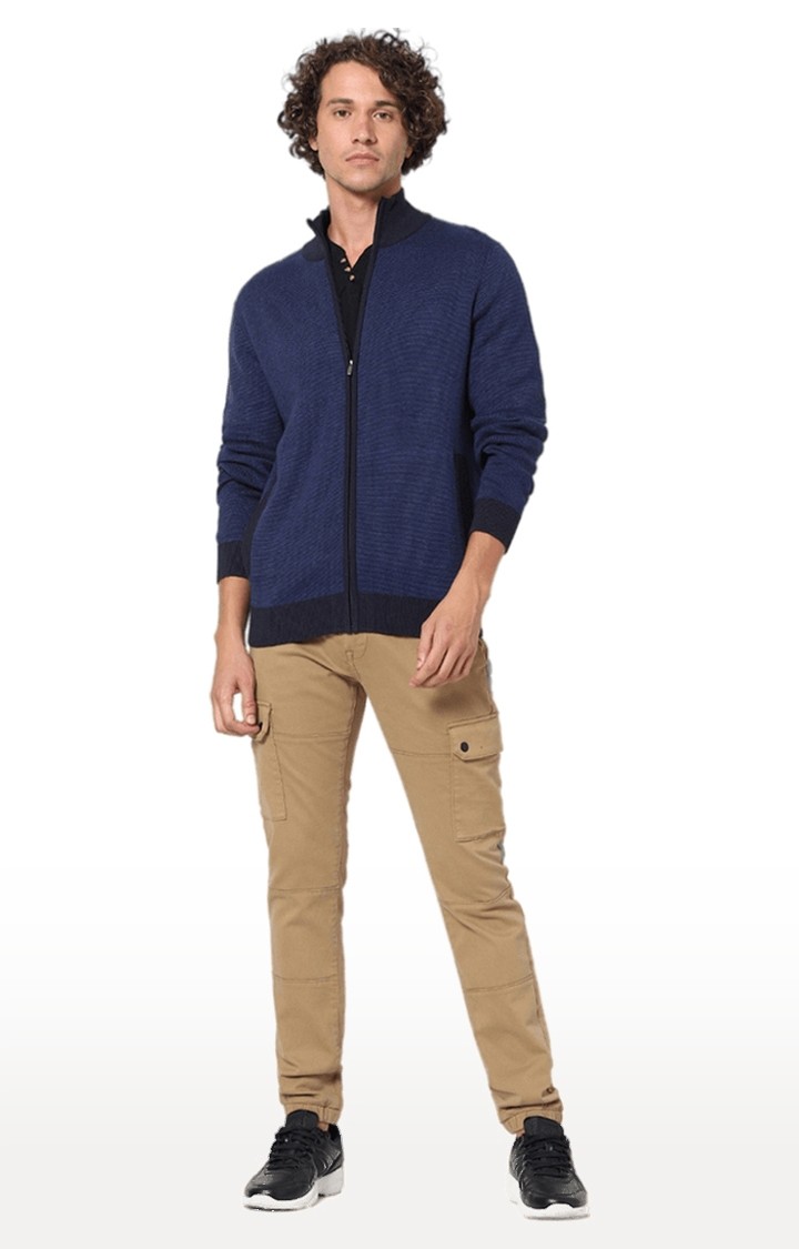 Men's Blue Solid Sweaters